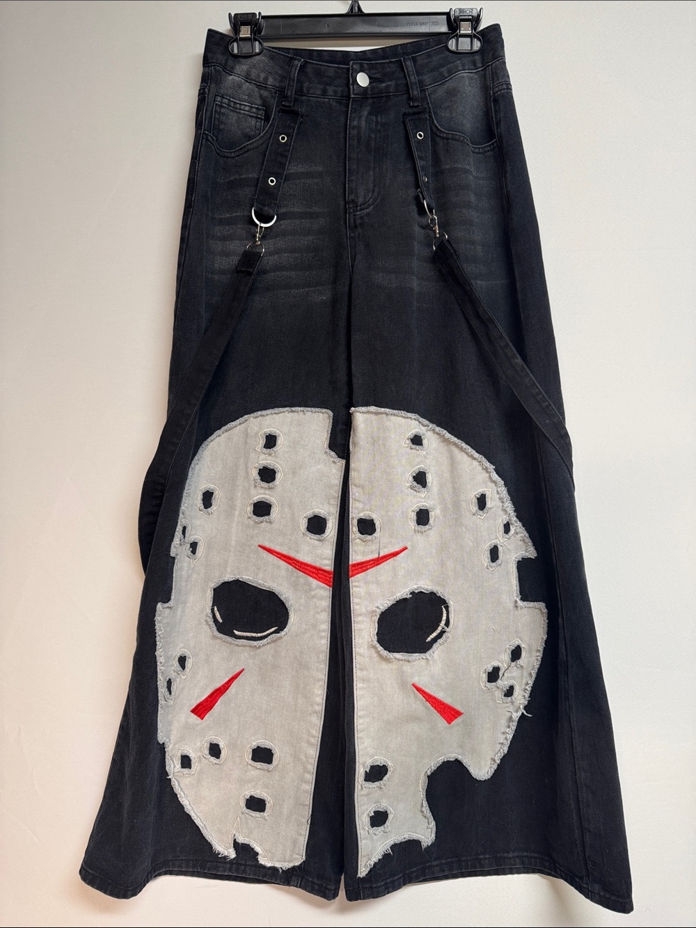 Romwe & Friday the 13th Black Wide-Leg Jason Hockey Mask Jeans Size 2